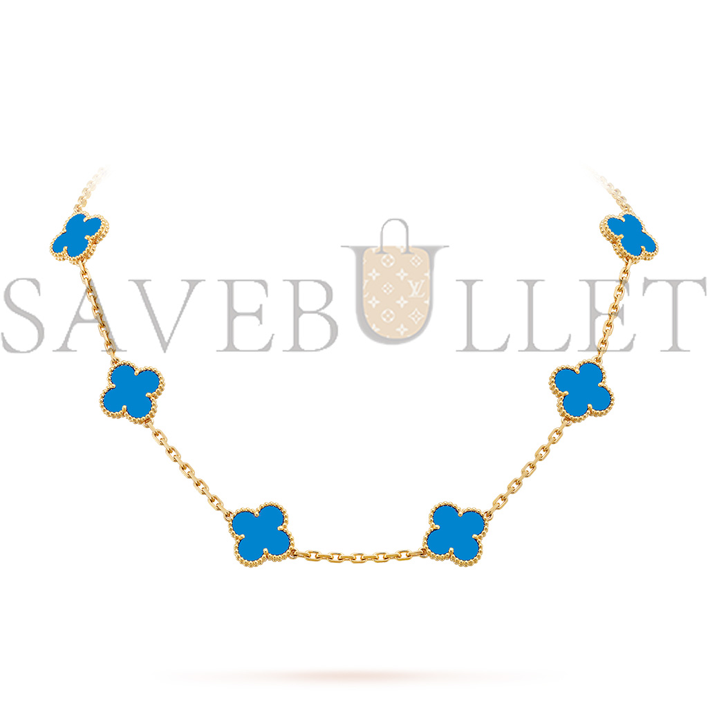 VAN CLEEF ARPELS VINTAGE ALHAMBRA NECKLACE, 10 MOTIFS - YELLOW GOLD, AGATE  VCARP34800